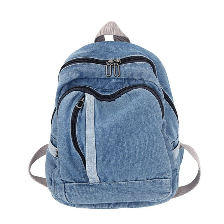 Vintage Denim Daypack Blue Jean Backpack Rucksack Double