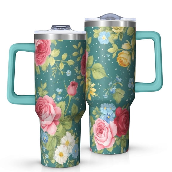 OBREWU Pioneer Flower Tumbler with Handle and Lid,Pioneer Flower 40oz Double Wall Vacuum Insulated Tumbler,Cups Gift for Women and Men