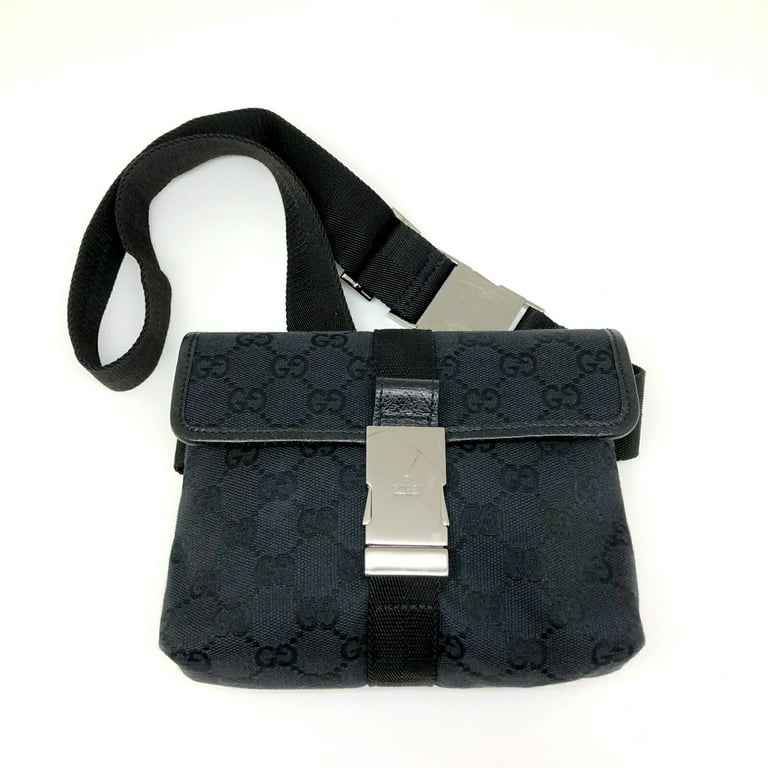 Gucci Canvas Shoulder Bag Black GG canvas silver hardware one shoulder bag