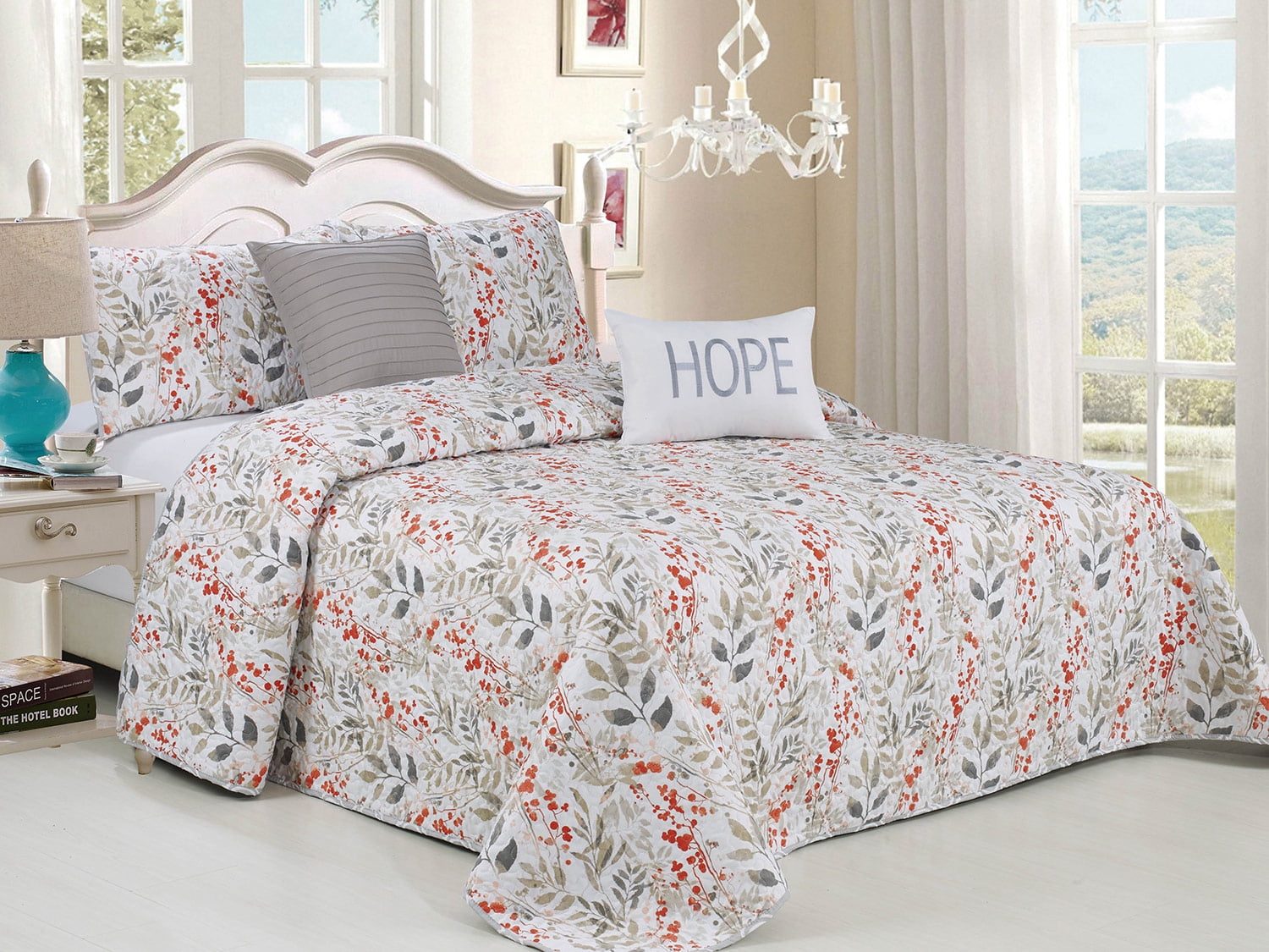 Hillsboro Oversized 5Piece Reversible Quilt Set, King, 104x90 Inches