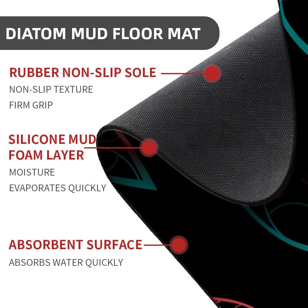 Diatomaceous Earth Bath Mat,Artistic Flower Soft Wrinkle Free Bathroom Floor Rugs Non-Slip Volume Super Absorbent Fast Drying for Bathroom Kitchen Door mat,Eco-Friendly Easy to Clean（50cmx80cm）