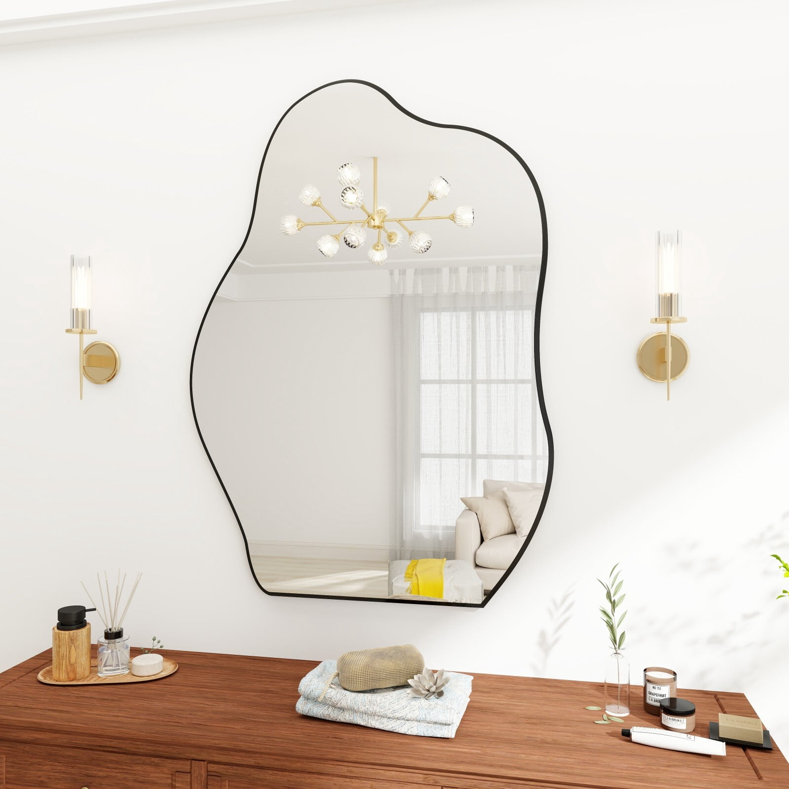 BEAUTYPEAK 26"x38" Irregular Frameless Bathroom Wall Mirror