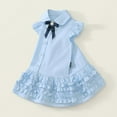 thumbnail image 2 of Ashirexll Little Girl Dresses, Girls Summer Dress, 3-8Y Children Short Sleeve Turndown Collar Dress Summer Casual Shirt Dress Pleated Lace Bowknot, 2 of 7
