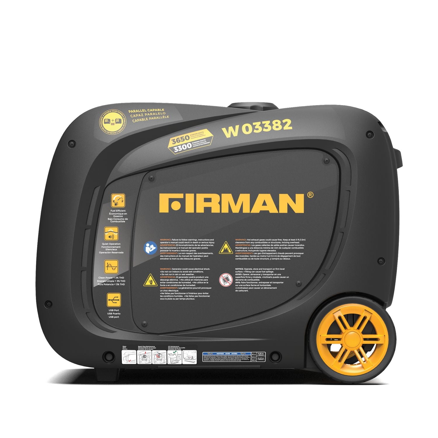 Firman W03382 Gas Inverter Portable Generator 3650/3300W Electric Start