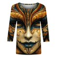 thumbnail image 5 of Cavosen Mardi Gras Blouses for Women 3/4 Sleeve Festival Carnival Crewneck Tops Mask Graphic Print Shirts Holiday Stylish Blouse Dressy Going out Tees Party Shrove Tuesday Gold 5XL, 5 of 5