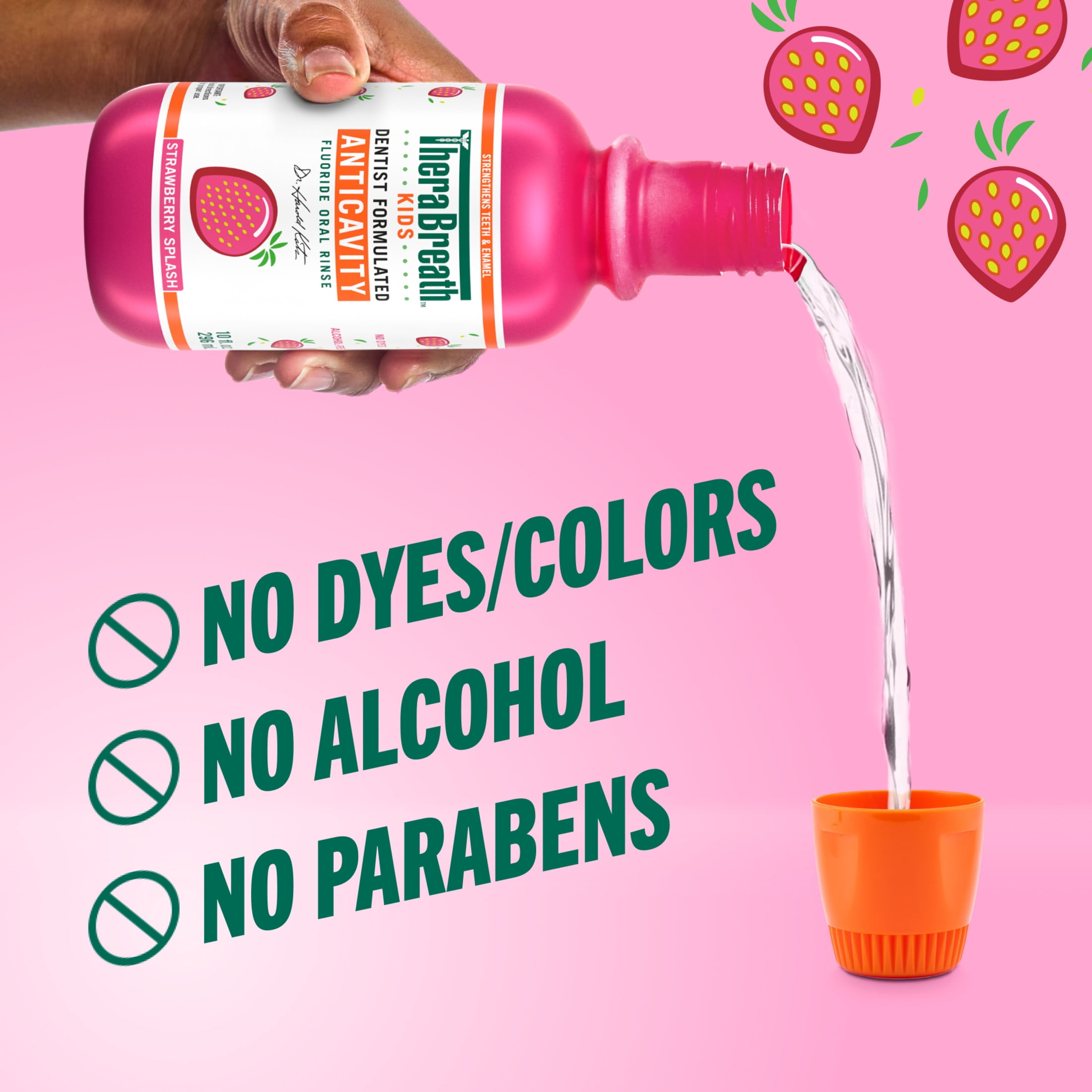 (4 pack) TheraBreath Kids Mouthwash with Fluoride, Organic Strawberry Splash, Anticavity, 10 fl oz