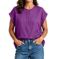 thumbnail image 2 of ClodeEU Women's Round Neck Short Sleeve Linen Blend Top ,Solid Color Casual Loose Fit Spring Summer Blouse Purple,Women's Plus XL, 2 of 6