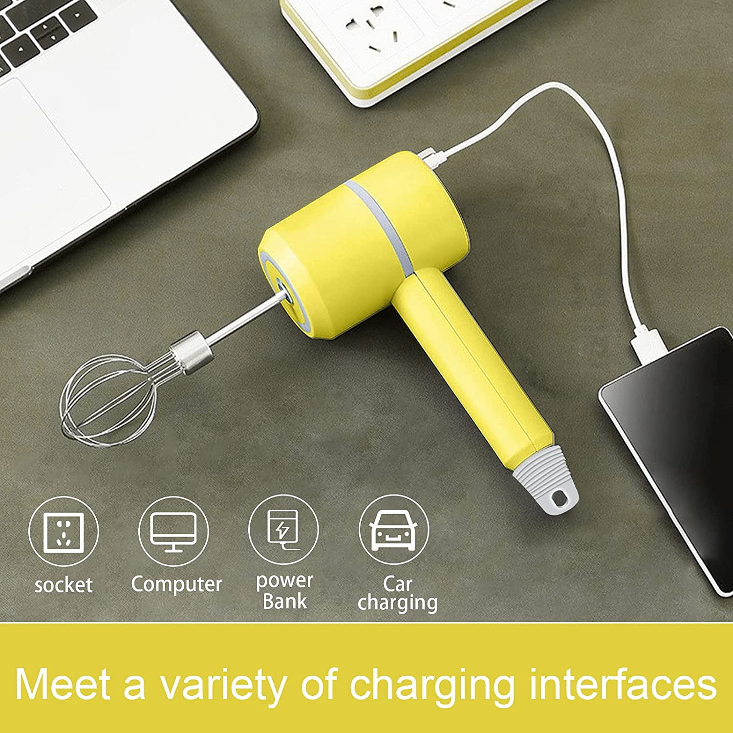 KWELLK Mini Wireless Hand Mixer, 20W Ultra Power Cordless Portable Kitchen Mixer Handheld Mixer With 3 Speed + 3 Stainless Steel Accessories Food Mixer for whisking egg , Cream, Cake