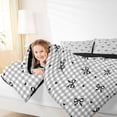 thumbnail image 3 of Manfei Love Heart Print Bow Tie Bedding Comforter Set 7-Piece for Kids Girls,Grey Plaid King Bedding Sets for Teens Women,Black Reversible,Microfiber Bedroom Decor, 3 of 7