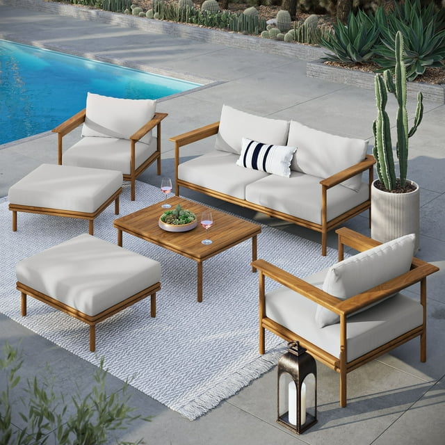 Modway Wren Ensemble de Mobilier de Patio Extérieur 6 Pcs en Bois Flotté Naturel, Blanc