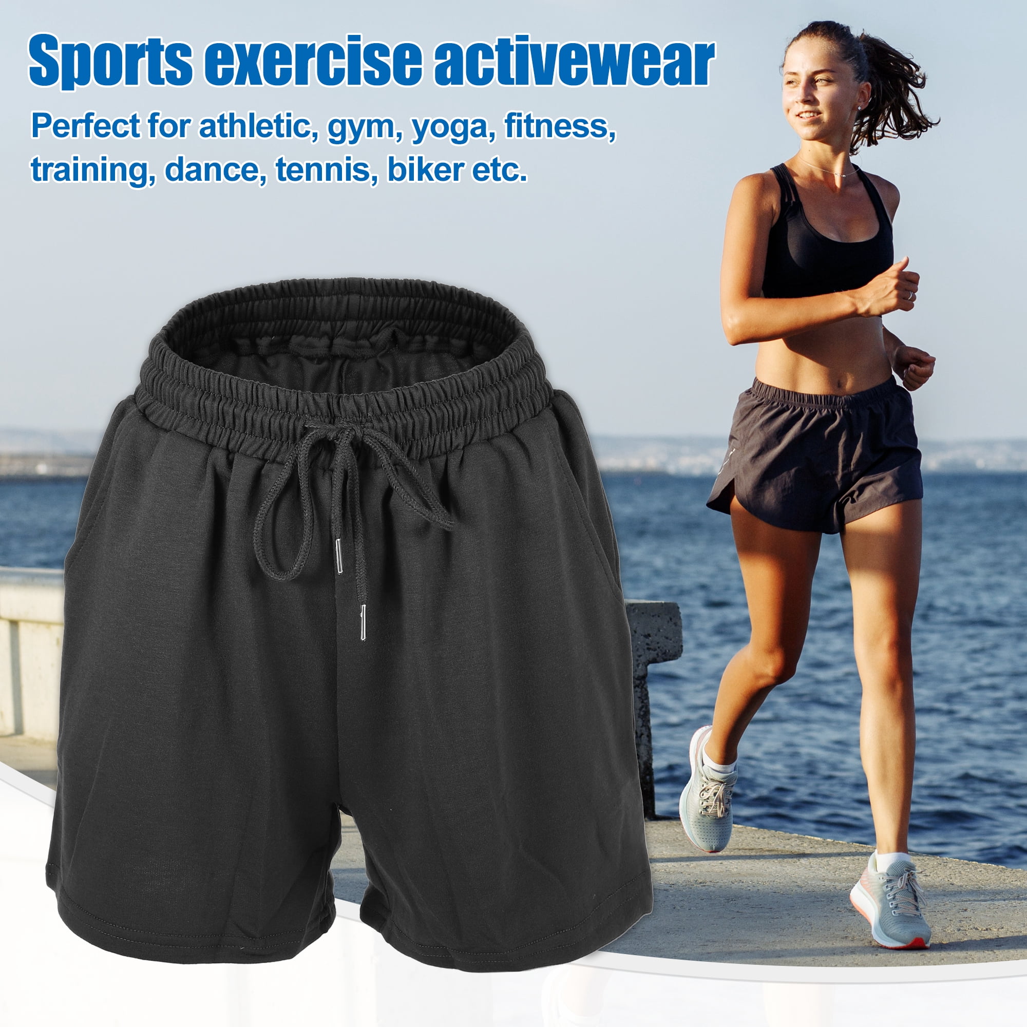 Unique Bargains 1Pcs Women's Flowy Running Shorts Casual High Waisted Workout Shorts S Black