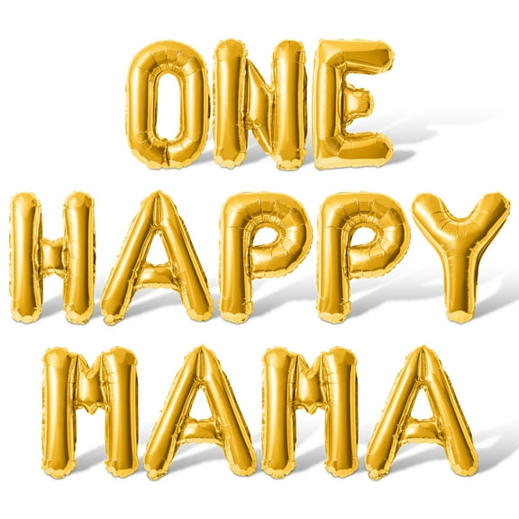 Letter Balloons - ONE HAPPY MAMA 16" Inch Alphabet Letters Foil Mylar Balloon Birthday Party Banner (Gold)