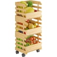 thumbnail image 2 of Bamboo Fruit Basket Stand, Potato and Onion Storage Cart, 3-Tier Fruit Basket with Wheels, Vegetable Storage for Kitchen Floor (Self-assembly), 2 of 7