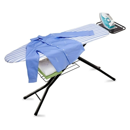 Honey Can Do Quad-Leg with Iron Rest Ironing Board, BRD-01957, Black/Blue Cover