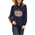 thumbnail image 2 of Femmes Halloween Drôle Sweat-Shirt Citrouille Graphique Pulls Léopard Haut Manches Longues Col Rond T-Shirt Pull, 2 of 3