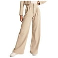 thumbnail image 1 of Pantalones de vestir de mujer de cintura alta y pierna ancha - Abotonados con bolsillos, corte informal entallado para el trabajo o la playa, 1 of 7