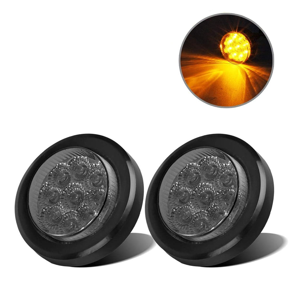 Partsam 2Pcs 2 Round Led Side Marker and Clearance Lights Kit Amber 9 Diodes with Grommet and Pigtails Waterproof Sealed for Trailer Trucks Flush Mount 