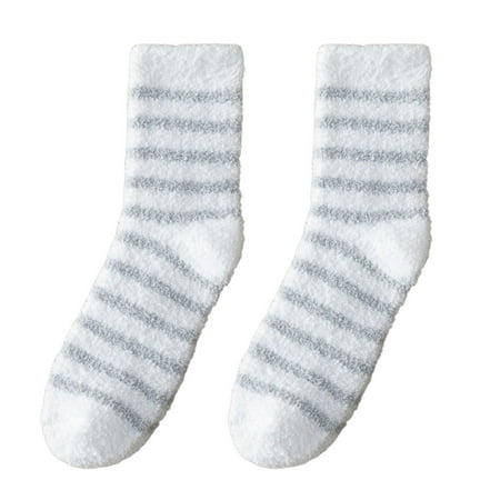 

Waroomhouse 1 Pair Men Striped Socks Thickening Keep Warm Coral Fleece Individuality Cold Resistant Middle Tube Socks for Daily Use