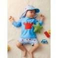 thumbnail image 5 of BemeyourBBs Toddler Baby Boy Two Piece Swimsuit with Hat Infant Boy Bathing Suit Long Sleeve Rash Guard Swimwear Summer Beachwear Lobster Crab Deer Hunting Print Zipper Top Swimming Trunks Shorts Set, 5 of 9