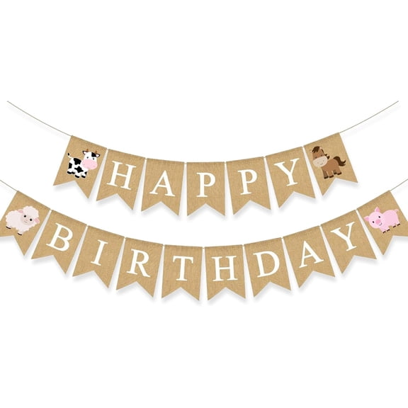 Farm Animal Birthday Banner Party Decoration Barnyard Cow Horse Sheep Pig Garlands Boys Girls Farmhouse Supplies White