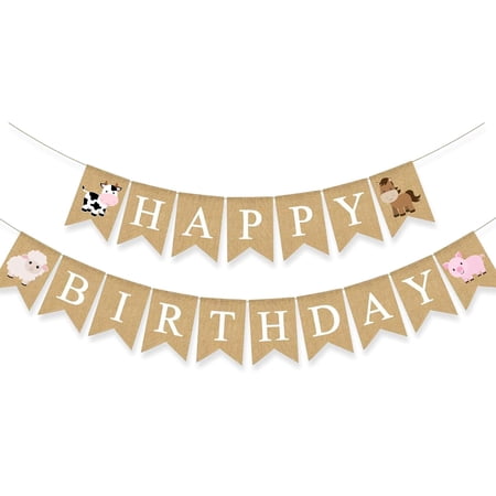 Farm Animal Birthday Banner Party Decoration Barnyard Cow Horse Sheep Pig Garlands Boys Girls Farmhouse Supplies White