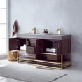 thumbnail image 2 of Vinnova Alistair 60" Double Sink Bathroom Vanity Brushed Gold Frame Gray Top No Mirror, 2 of 7