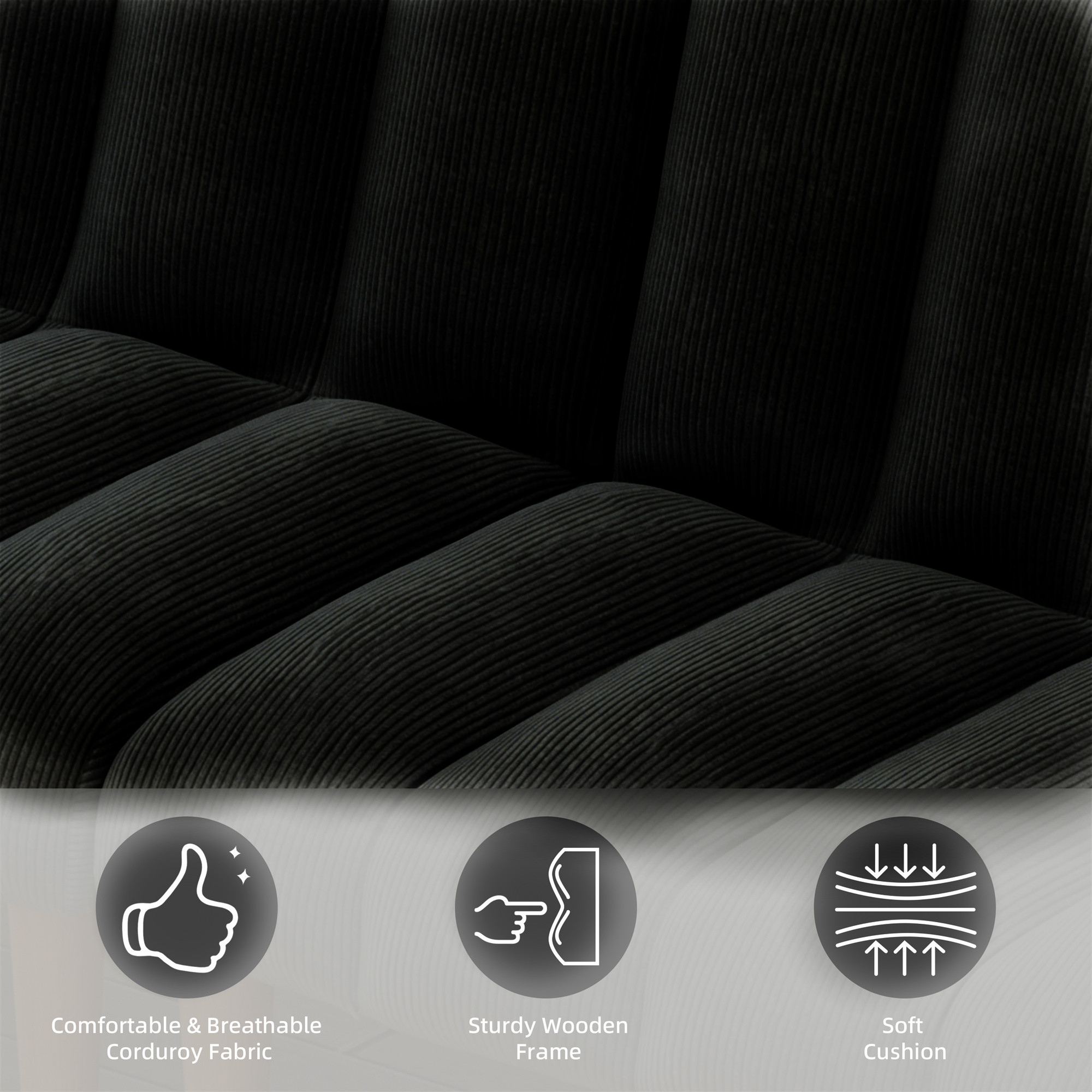 Aukfa Upholstered Futon Convertible Sofa Bed 8 Legs Futon Couch, Corduroy, Black