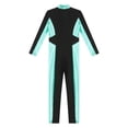 thumbnail image 6 of YONGHS Kids Girls Unitard Long Sleeve Zipper Metallic Skating Dance Jumpsuit Full Body Bodysuit Blue Green 6, 6 of 7