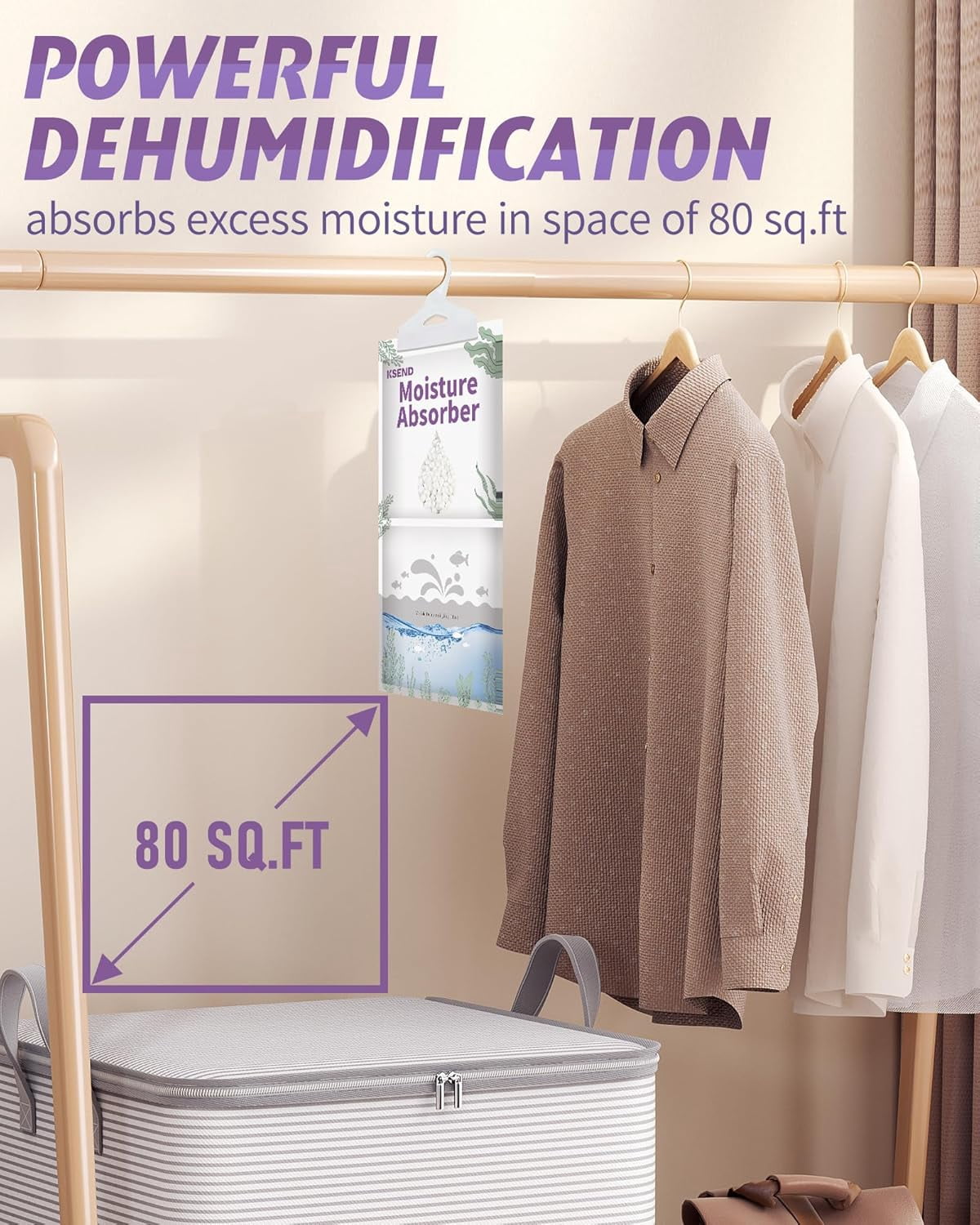Moisture Absorbers 8 Packs - 9.8 oz Dehumidifier Bags, Portable Hanging Bags for Closet, Bathroom and Kitchen, Fragrance Free, 11.8'' x 6.3''