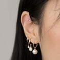 thumbnail image 3 of Anygolds 14K real solid Gold Dainty Pearl Huggie Drop Clicker Earring, 3 of 6