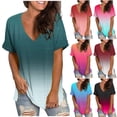thumbnail image 5 of Womens Summer Tops Gradient V Neck T Shirts Short Sleeve Tshirt Casual Side Split Tunic Tops, 5 of 5