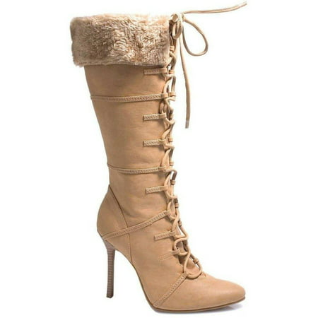 Ellie Shoes E-433-Viking 4 Heel Knee High Boot with Fur 5 / Brown