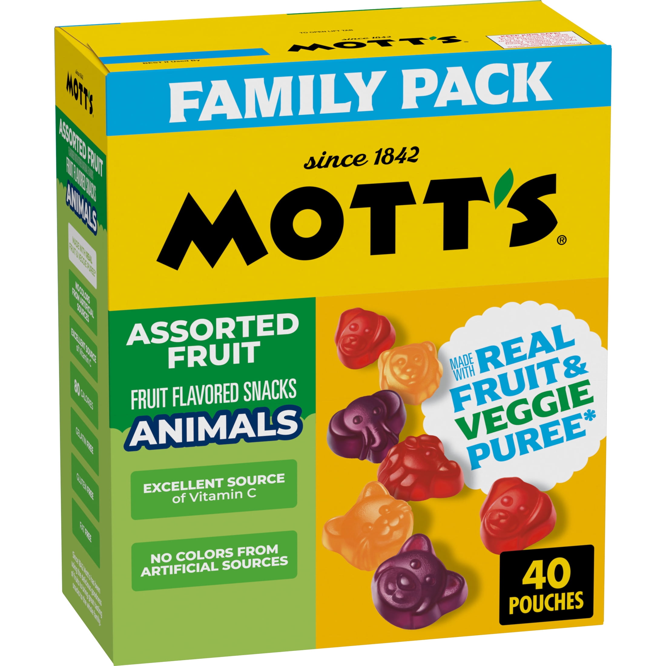 (4 pack) Mott's Animals Assorted Fruit Flavored Snacks, Valentine's Day, Family Pack, 40 Count, 32 oz