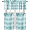 thumbnail image 2 of Mloabuc Aqua Semi Sheer Kitchen Curtains Privacy Protection and Light Reducing Checkered Tier and Valance Window Curtains, Set of 3 Pieces, 60 W x 18 L (1 Panel) + 29 W x 36 L (2 Panels), 2 of 6