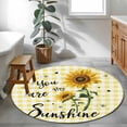 thumbnail image 3 of Round Area Rug 3 Ft, Sunflowers Washable Non-Slip Circle Carpet for Living Room/Bedroom, Spring Summer Bees Floral Yellow Plaid Low-Profile Small Floor Mats Collection Rugs for Indoor, 3 of 8