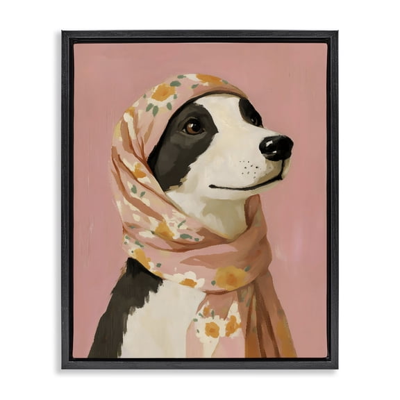 Stupell Industries Dog Babushka in Floral Scarf Black Framed Floater Canvas Wall Art, design by The Prints Vibe