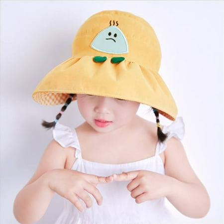 

Kaesi Cartoon Kids Summer Wide Brim Foldable Anti-UV Sun Cap Empty Top Protective Hat