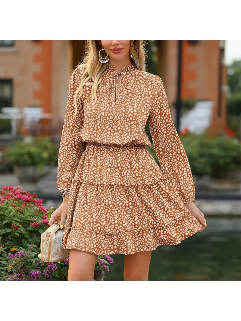 MLDRA Fall Dresses for Women Long Sleeve Dress for Women Mini Casual  Elegant Classy V Neck Ruffle Boho Flowy Tiered 2025 Winter - Walmart.com