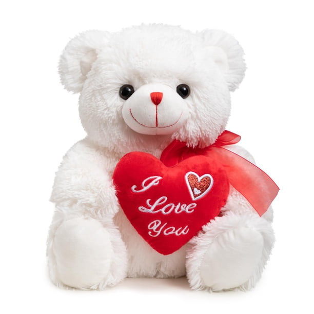Peluche HollyHome - Oso de peluche «I Love You», 30 cm, color blanco