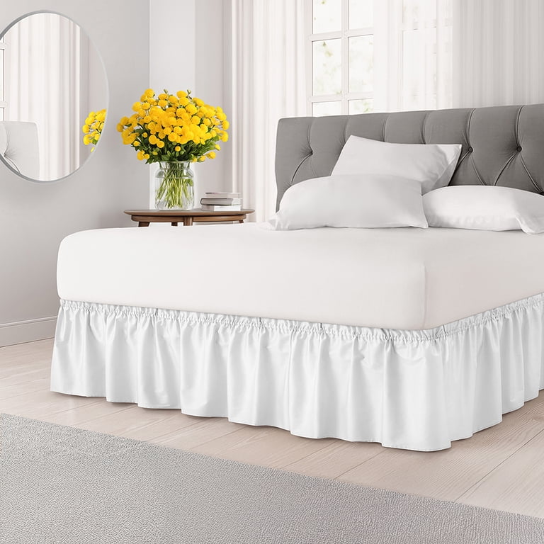 Elastic Wrap-Around Queen Bed Skirt, White, 15" Drop photo 1