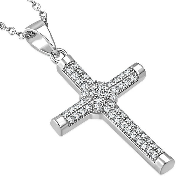 My Daily Styles 925 Sterling Silver Clear CZ Religious Cross Pendant
