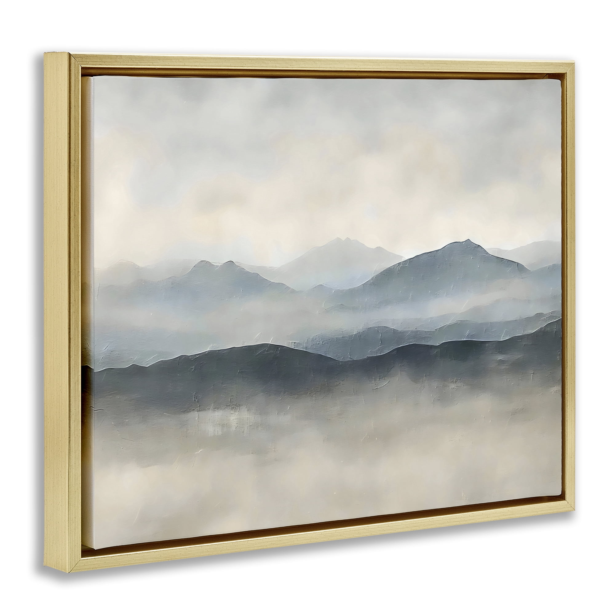 Stupell Industries Misty Muted Mountainscape Gold Framed Floater Canvas Wall Art, design by Riley B