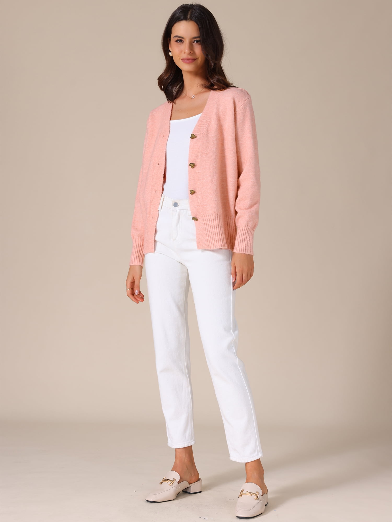 DARING DIVA Women's Knit Button Up Long Sleeve Casual Fall Cardigan M Pink