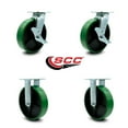 thumbnail image 2 of 8 Inch Green Poly on Cast Iron Caster Set with Ball Bearings 2 Brakes 2 Rigid, 2 of 2
