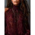 thumbnail image 3 of Women's Autumn Clothing, 1pc Cold Shoulder Printed Vintage Floral Chiffon Blouse, Semi-Sheer Long Sleeve Top Suitable For Summer And Autumn Wear,, 3 of 5