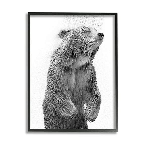 Stupell Industries Bear Bathroom Splash Animals & Insects Painting Black Framed Art Print Wall Art, 11 x 14