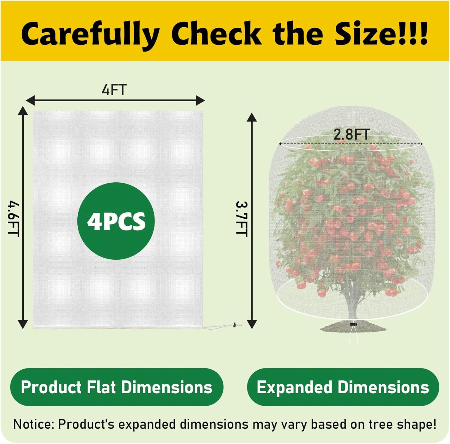4 Pcs Garden Plant Fruit Tree Bird Netting Protection Blueberry Bushes Netting Covers Bags with Drawstring, 4 x 4.6 ft Shrubs Bush Tomato Strawberry Berry Barrier Mesh Cover Net Protector