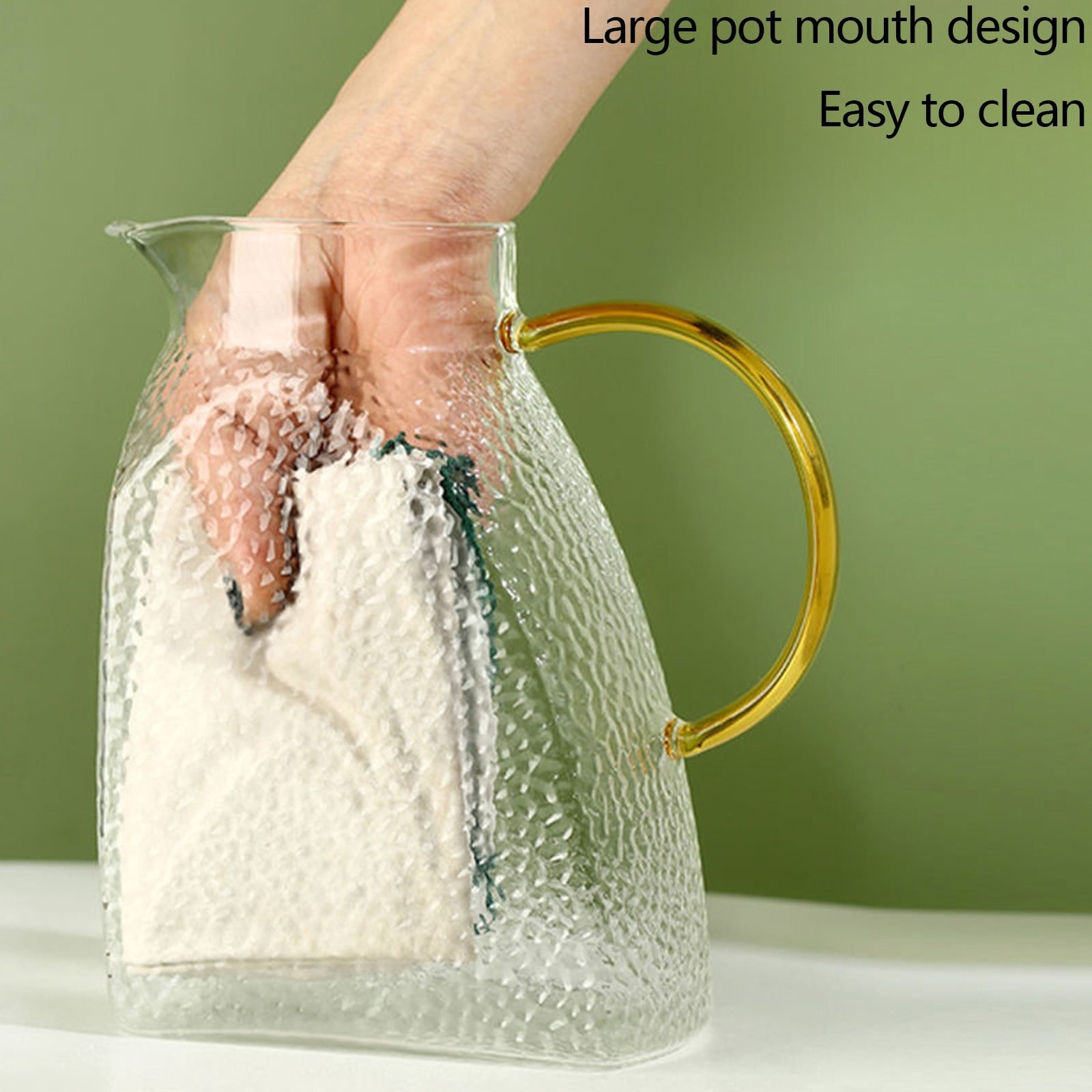 60 oz Clear Glass Pitcher with Lid, Hot & Cold Beverage Pitcher for Refrigerator Door, Glass Water Jug, Leak-Proof Stainless Steel Lid with Filter Holes for Iced Tea, Juice, Coffee, Milk