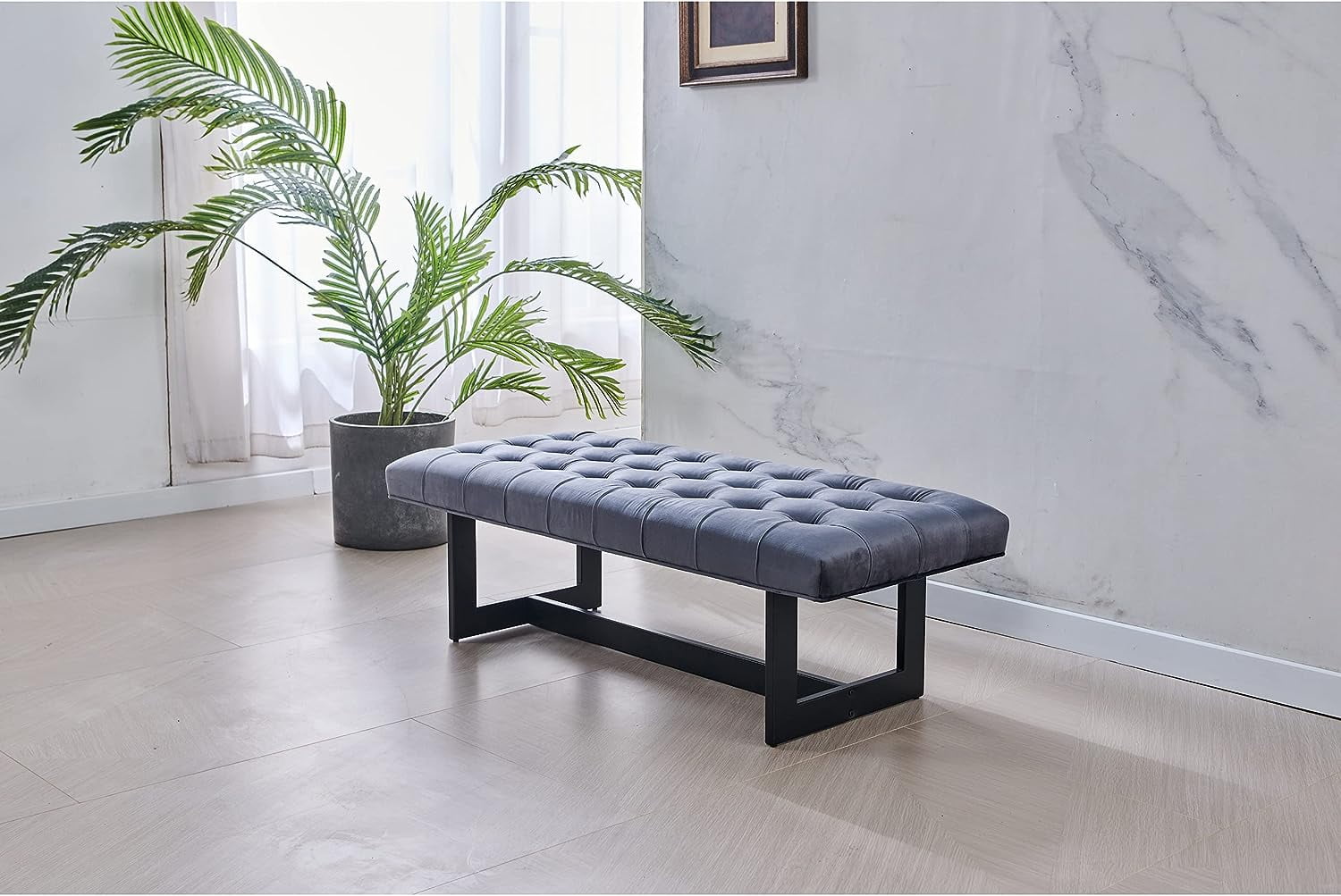 Nathaniel Home 48'' Button-Tufted Accent Bench, Dark Gray