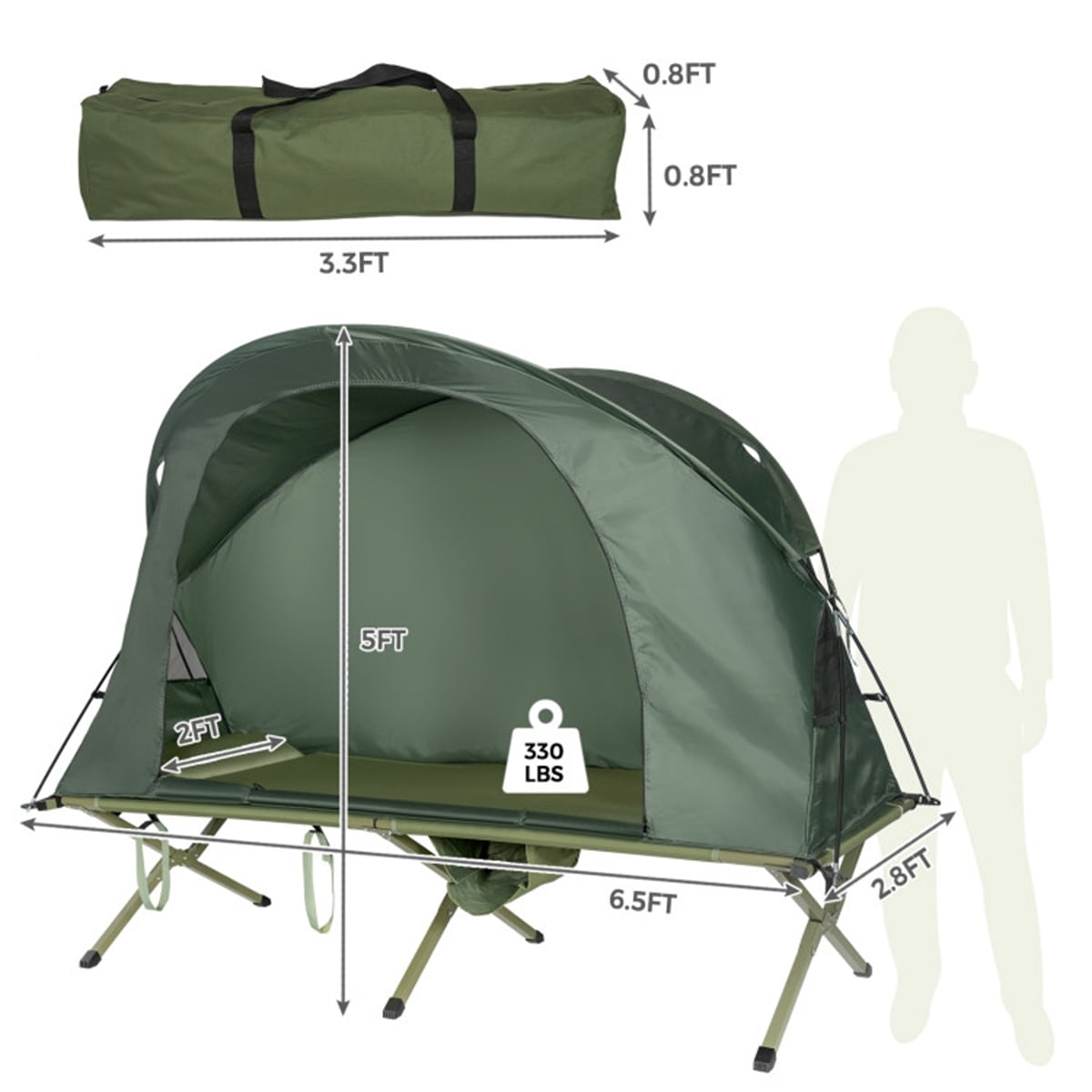 Riwcyla 1 Person Camping Tent with Sleeping Cot Combo, Waterproof Outdoor Cot Tent with Self-Inflating Mattress